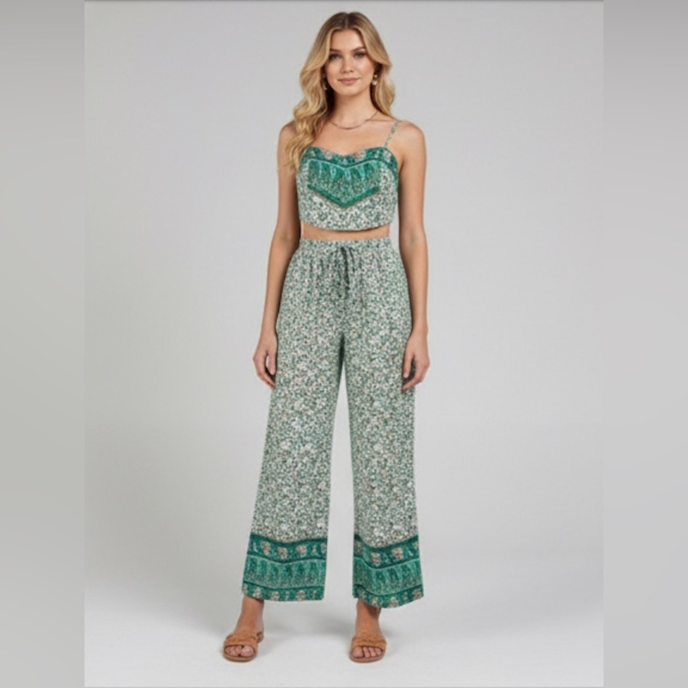 Floral Print Cami Top & Wide Leg Pants